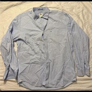 Lacoste Button Shirt Men Size 44 Blue Striped Normal Fit Business Crocodile